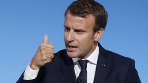 epa06184828 French President Emmanuel Macron delivers a speech at the Elysee Palace during Prefects Reunion in Paris, France, 05 September 2017. EPA/ETIENNE LAURENT MAXPPP OUT